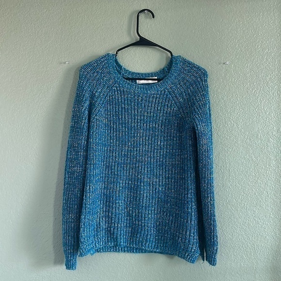 FADED GLORY Aqua Knitted Crew Neck Sweater Size L - Picture 1 of 5